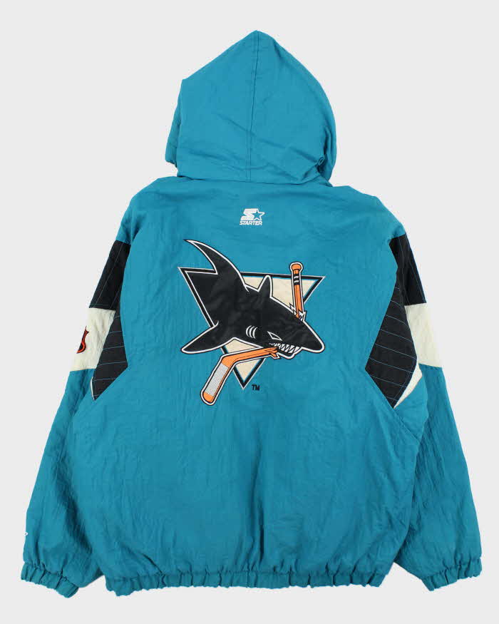 Vintage 1990s Starter San Jose Sharks NHL Quilted Shell Pullover Varsity Jacket - L