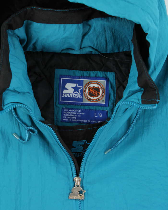 Vintage 1990s Starter San Jose Sharks NHL Quilted Shell Pullover Varsity Jacket - L
