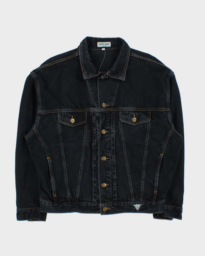 Vintage 1990s Guess Jeans Dark Indigo Wash Boxy Denim Jacket - L