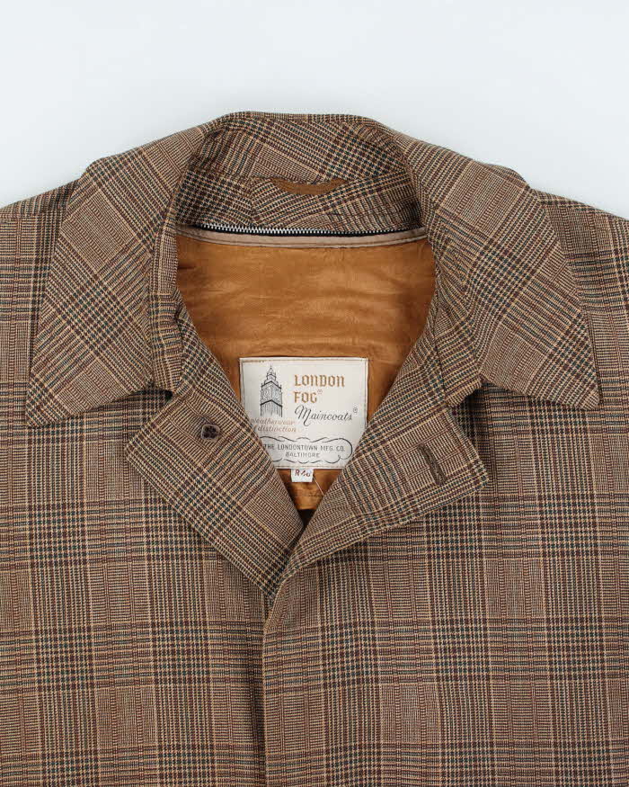 Vintage 1970s London Fog Wool Layer Lined Glen Check Over Coat - L