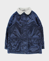 Vintage 1990s Nike Fleece Lined Satin Shell Big Swoosh Padded Coat - M
