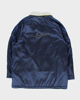 Vintage 1990s Nike Fleece Lined Satin Shell Big Swoosh Padded Coat - M
