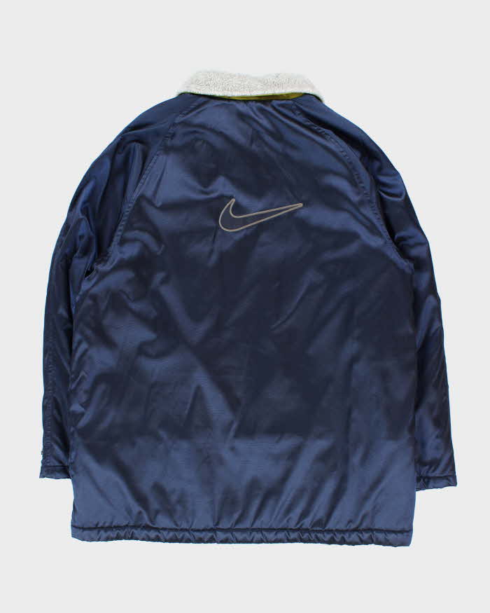Vintage 1990s Nike Fleece Lined Satin Shell Big Swoosh Padded Coat - M