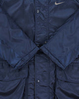 Vintage 1990s Nike Fleece Lined Satin Shell Big Swoosh Padded Coat - M