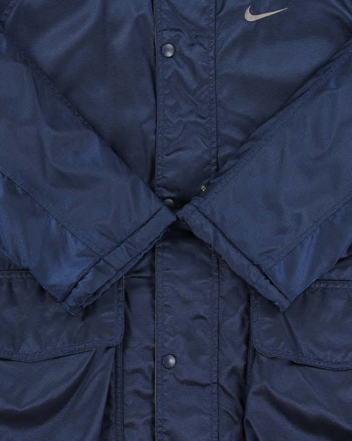 Vintage 1990s Nike Fleece Lined Satin Shell Big Swoosh Padded Coat - M