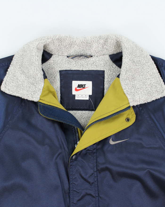 Vintage 1990s Nike Fleece Lined Satin Shell Big Swoosh Padded Coat - M