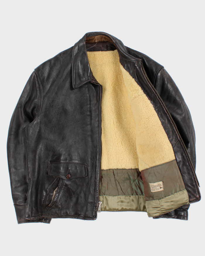 Vintage 1950s Durable Made In USA Horsehide Leather Shearling Biker Jacket - L