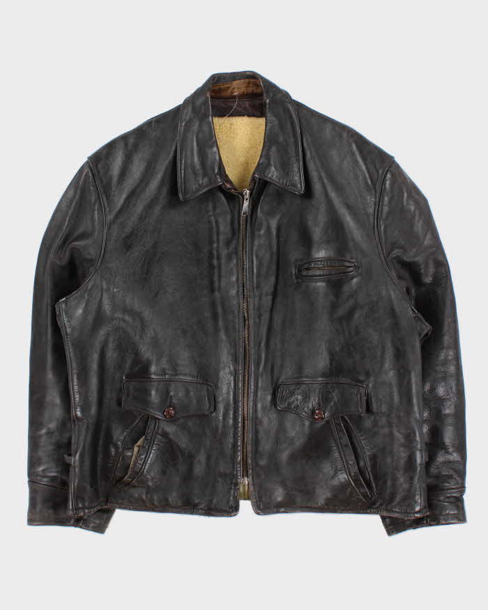 Vintage 1950s Durable Made In USA Horsehide Leather Shearling Biker Jacket - L