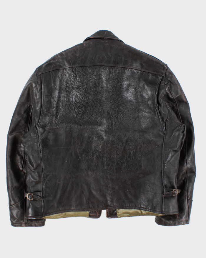 Vintage 1950s Durable Made In USA Horsehide Leather Shearling Biker Jacket - L