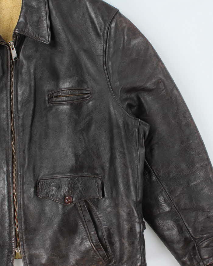 Vintage 1950s Durable Made In USA Horsehide Leather Shearling Biker Jacket - L