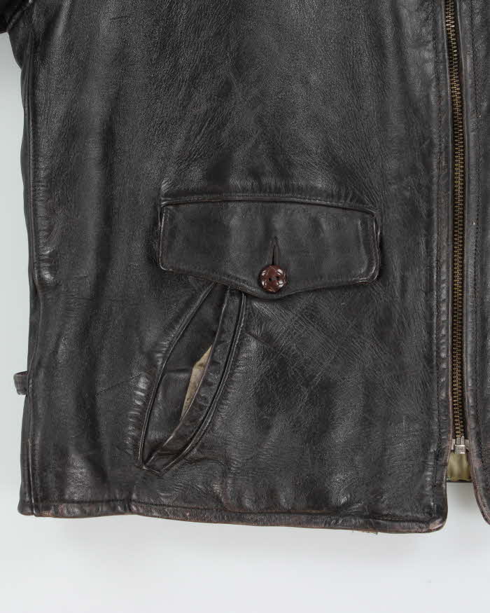 Vintage 1950s Durable Made In USA Horsehide Leather Shearling Biker Jacket - L