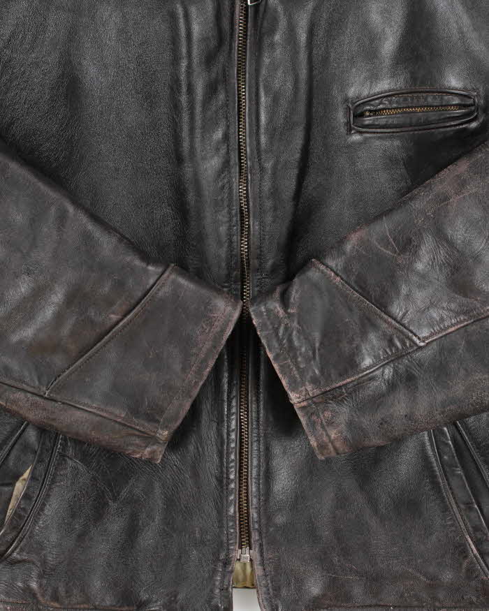 Vintage 1950s Durable Made In USA Horsehide Leather Shearling Biker Jacket - L