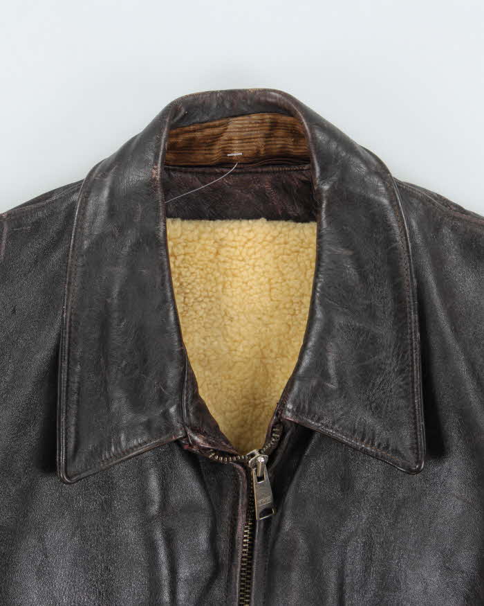 Vintage 1950s Durable Made In USA Horsehide Leather Shearling Biker Jacket - L