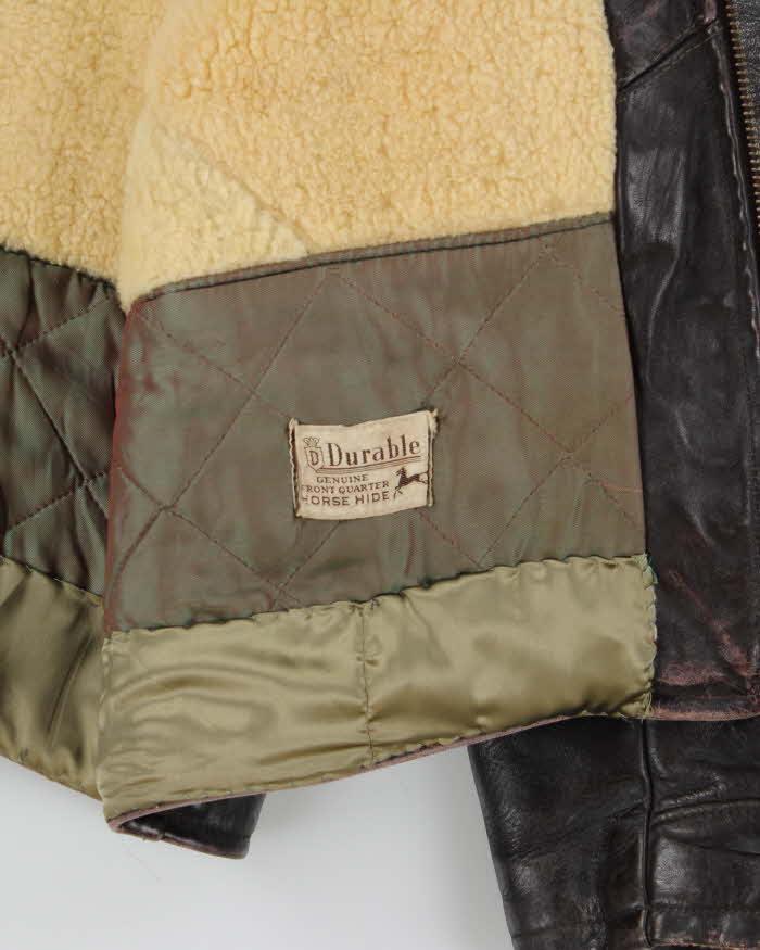 Vintage 1950s Durable Made In USA Horsehide Leather Shearling Biker Jacket - L