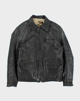 Vintage 1950s Sportsmaster Made In USA Lightning Zipper Horsehide Leather Shearling Biker Jacket - M