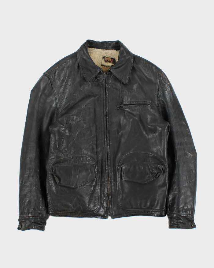 Vintage 1950s Sportsmaster Made In USA Lightning Zipper Horsehide Leather Shearling Biker Jacket - M