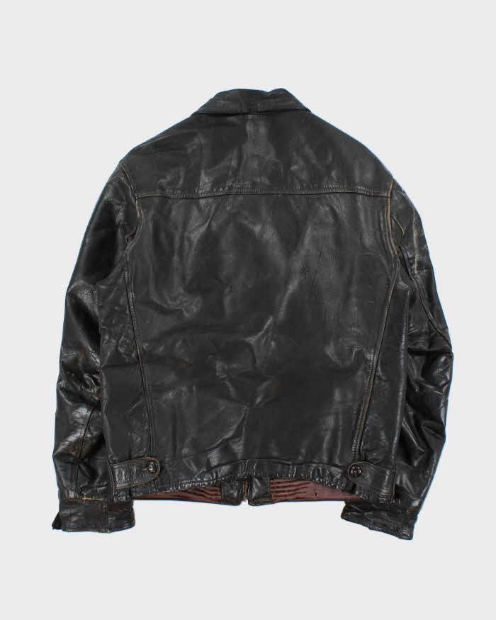 Vintage 1950s Sportsmaster Made In USA Lightning Zipper Horsehide Leather Shearling Biker Jacket - M