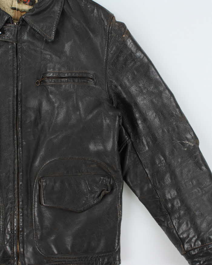 Vintage 1950s Sportsmaster Made In USA Lightning Zipper Horsehide Leather Shearling Biker Jacket - M