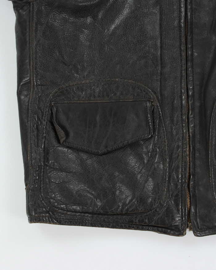 Vintage 1950s Sportsmaster Made In USA Lightning Zipper Horsehide Leather Shearling Biker Jacket - M