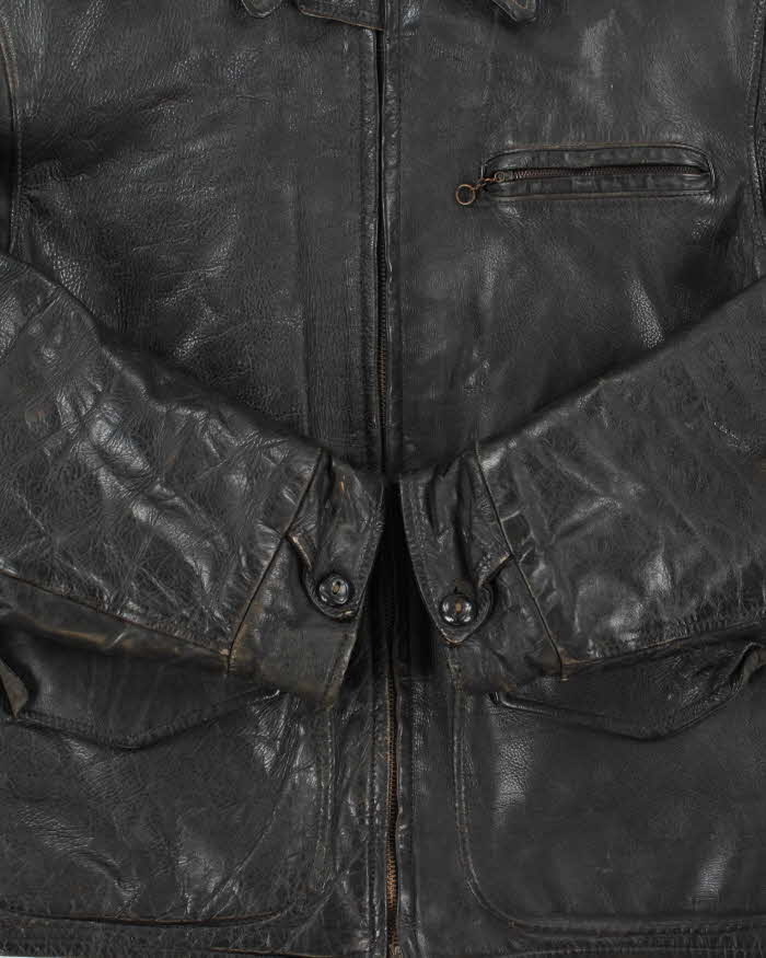Vintage 1950s Sportsmaster Made In USA Lightning Zipper Horsehide Leather Shearling Biker Jacket - M