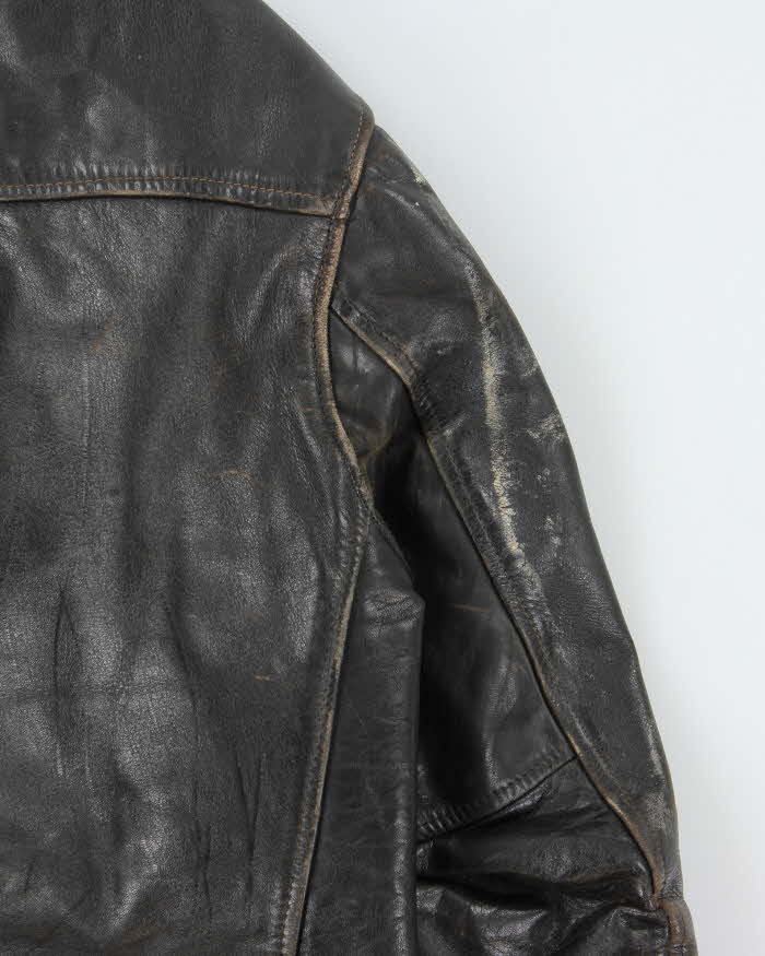 Vintage 1950s Sportsmaster Made In USA Lightning Zipper Horsehide Leather Shearling Biker Jacket - M