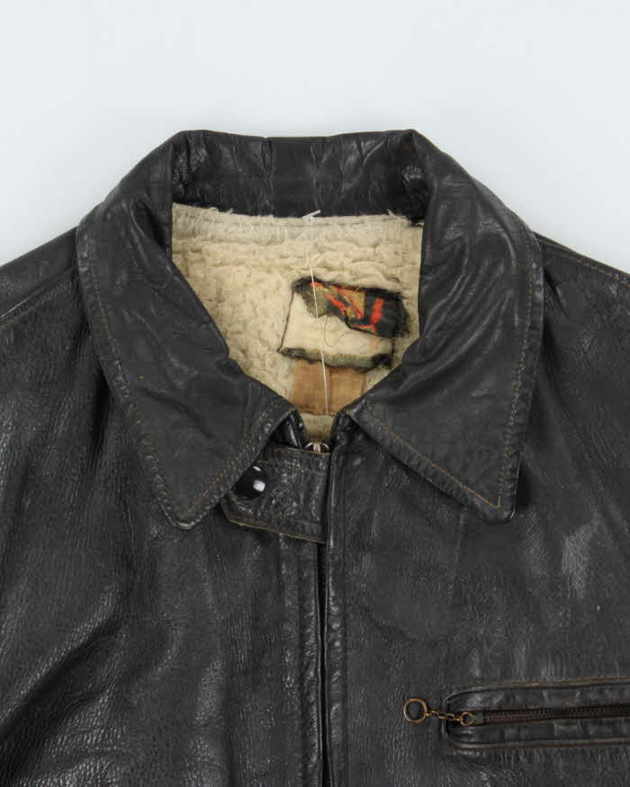 Vintage 1950s Sportsmaster Made In USA Lightning Zipper Horsehide Leather Shearling Biker Jacket - M