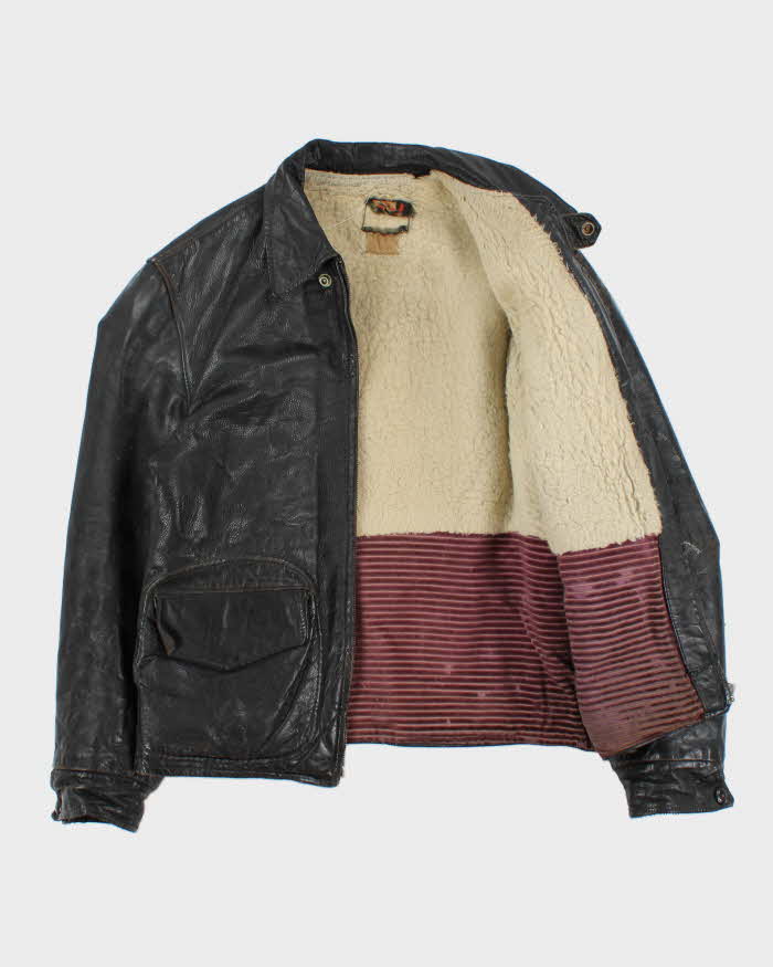 Vintage 1950s Sportsmaster Made In USA Lightning Zipper Horsehide Leather Shearling Biker Jacket - M