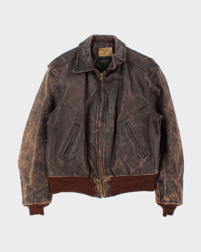 Vintage 1940s 'Genuine American Leather Sportswear' Made In USA Horsehide Quilt Lined Biker Jacket - S