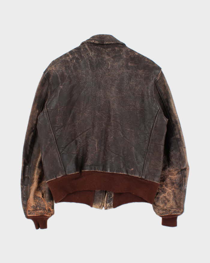 Vintage 1940s 'Genuine American Leather Sportswear' Made In USA Horsehide Quilt Lined Biker Jacket - S