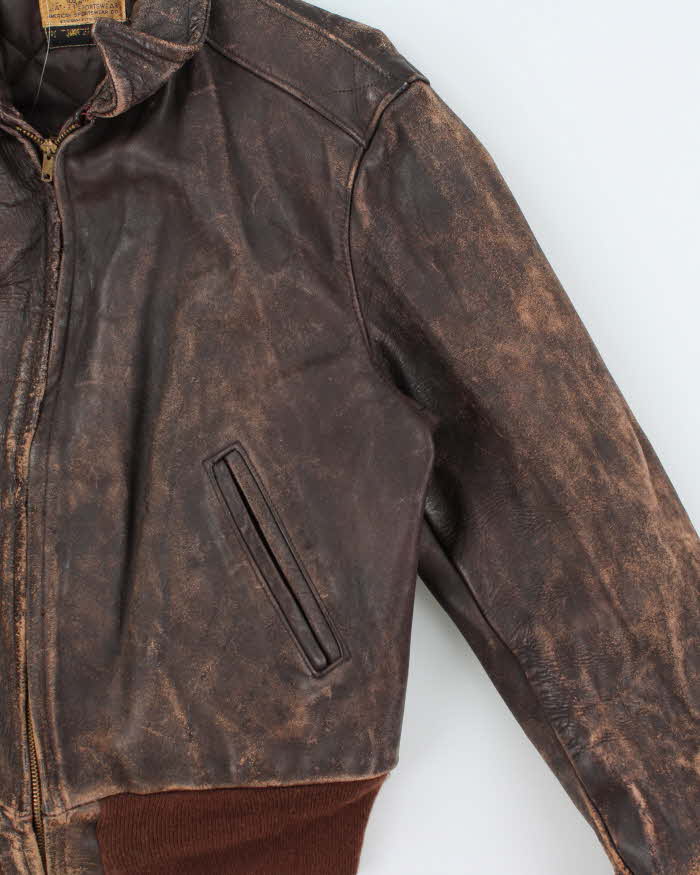 Vintage 1940s 'Genuine American Leather Sportswear' Made In USA Horsehide Quilt Lined Biker Jacket - S