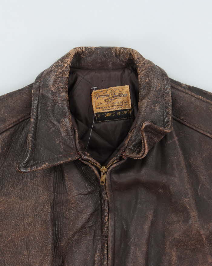 Vintage 1940s 'Genuine American Leather Sportswear' Made In USA Horsehide Quilt Lined Biker Jacket - S