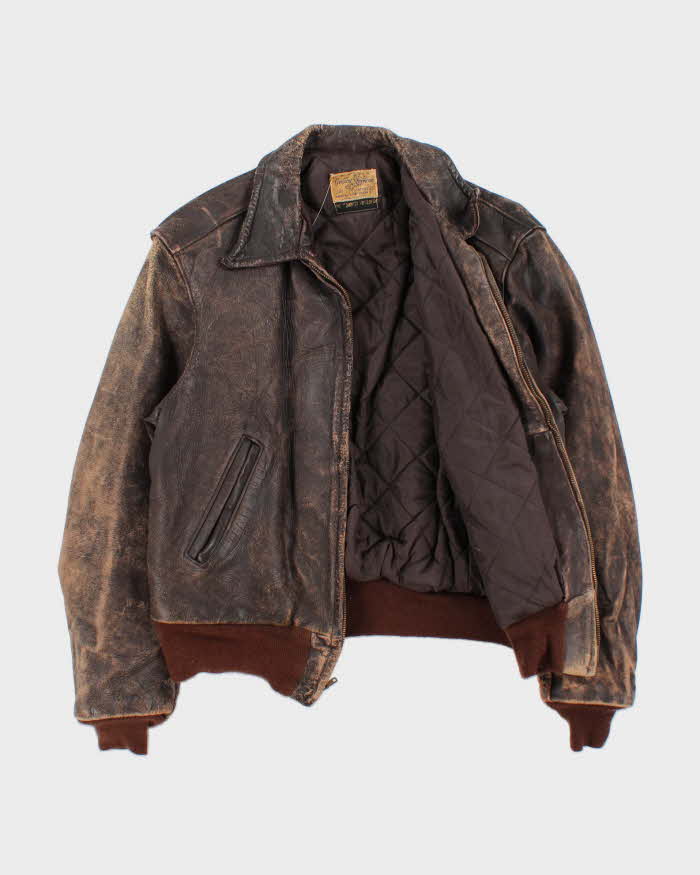 Vintage 1940s 'Genuine American Leather Sportswear' Made In USA Horsehide Quilt Lined Biker Jacket - S