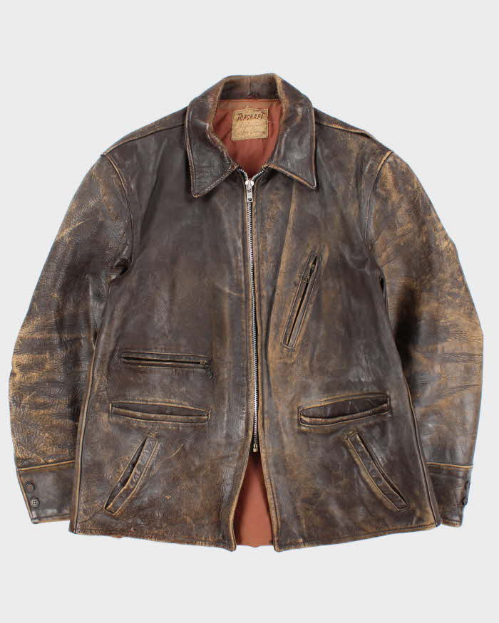 Vintage 1940s Top Craft Made In USA Horsehide Leather Motorcycle Biker Jacket - L