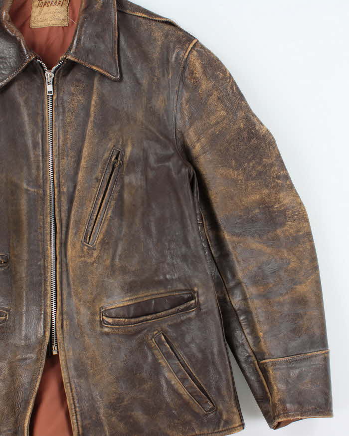 Vintage 1940s Top Craft Made In USA Horsehide Leather Motorcycle Biker Jacket - L