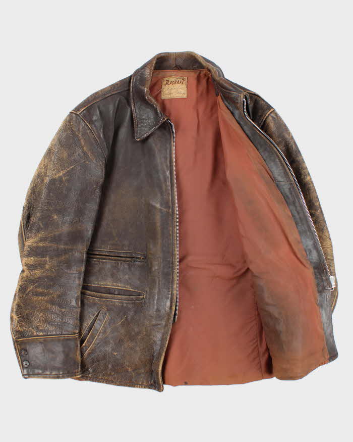 Vintage 1940s Top Craft Made In USA Horsehide Leather Motorcycle Biker Jacket - L