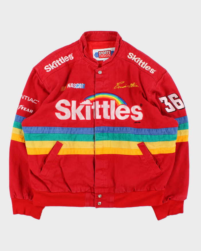Vintage 1998 Ernie Irvan Skittles Racing Nascar Heavyweight Made In USA Bomber Jacket - XL