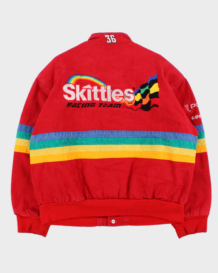 Vintage 1998 Ernie Irvan Skittles Racing Nascar Heavyweight Made In USA Bomber Jacket - XL