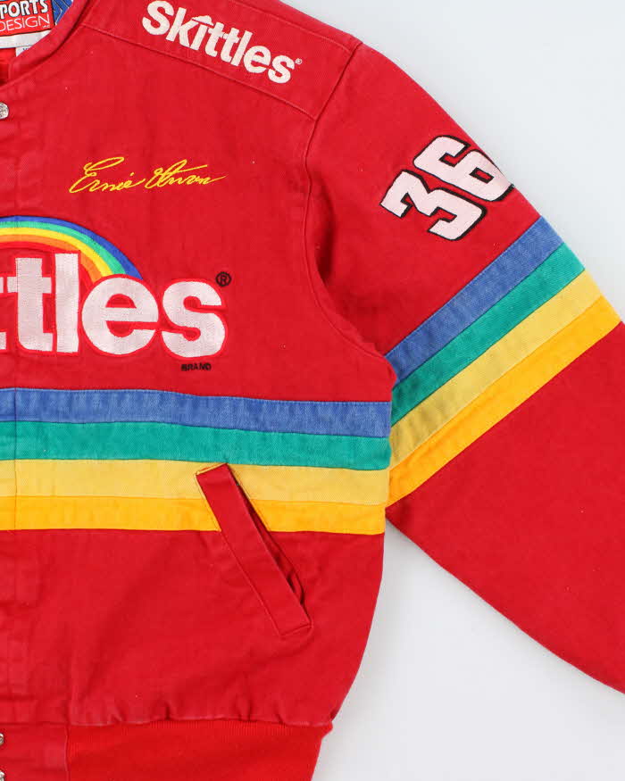Vintage 1998 Ernie Irvan Skittles Racing Nascar Heavyweight Made In USA Bomber Jacket - XL