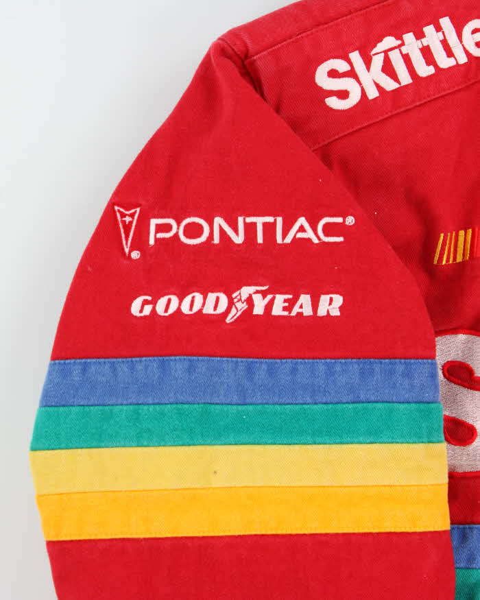 Vintage 1998 Ernie Irvan Skittles Racing Nascar Heavyweight Made In USA Bomber Jacket - XL