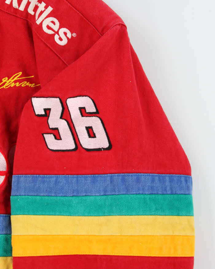 Vintage 1998 Ernie Irvan Skittles Racing Nascar Heavyweight Made In USA Bomber Jacket - XL