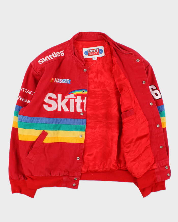 Vintage 1998 Ernie Irvan Skittles Racing Nascar Heavyweight Made In USA Bomber Jacket - XL