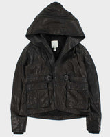 Vintage Diesel Liquid Space Cropped Oversize Hood Lamb Leather Jacket - M