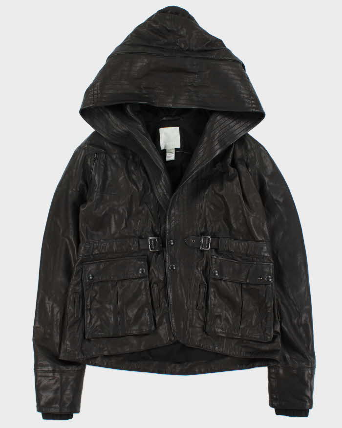 Vintage Diesel Liquid Space Cropped Oversize Hood Lamb Leather Jacket - M