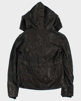 Vintage Diesel Liquid Space Cropped Oversize Hood Lamb Leather Jacket - M