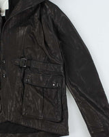 Vintage Diesel Liquid Space Cropped Oversize Hood Lamb Leather Jacket - M