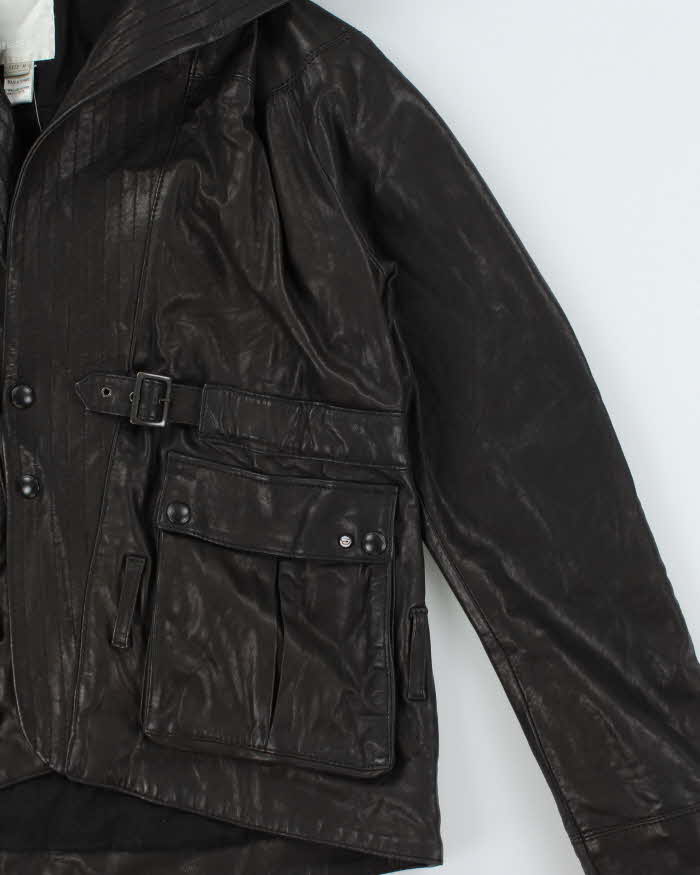 Vintage Diesel Liquid Space Cropped Oversize Hood Lamb Leather Jacket - M