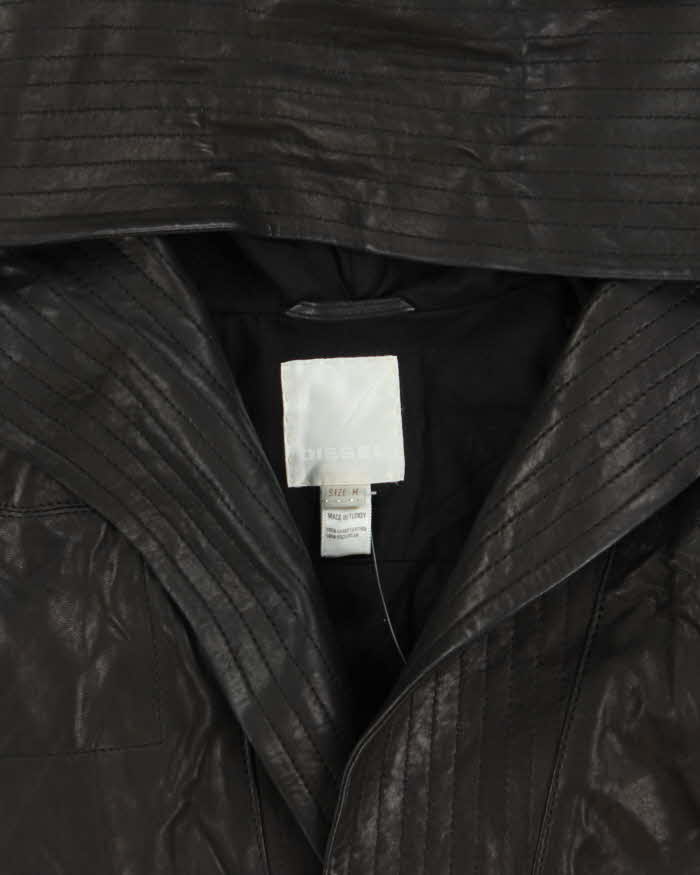 Vintage Diesel Liquid Space Cropped Oversize Hood Lamb Leather Jacket - M