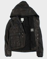 Vintage Diesel Liquid Space Cropped Oversize Hood Lamb Leather Jacket - M