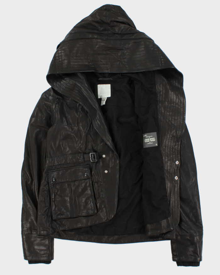 Vintage Diesel Liquid Space Cropped Oversize Hood Lamb Leather Jacket - M