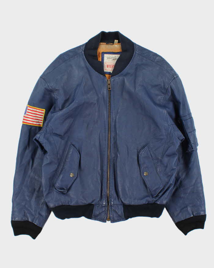 Vintage 1991 Michael Haban Where Mi US Navy Leather Bomber Jacket - M